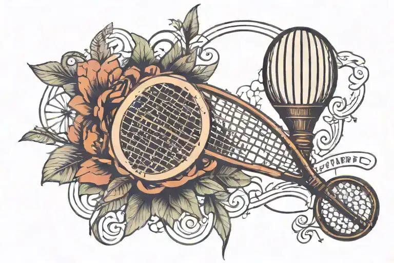 A Tattoo Of A Badminton Racket And Shuttlecock With A Poetic Quote Interwoven With Each Other