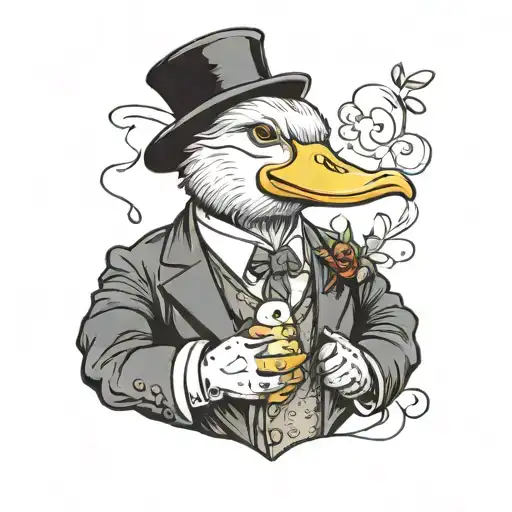 Humanlike Duck Wearing A Black Suit Holding A Hamster