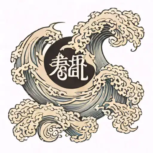 A Moon With A Wave And The Name Niral In Japanese