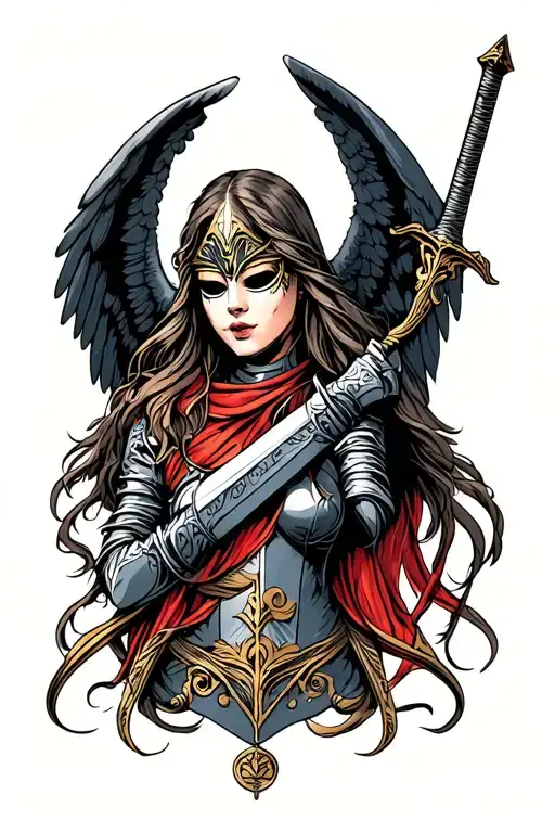 Woman Knight Angel Fullface Mask And Sword
