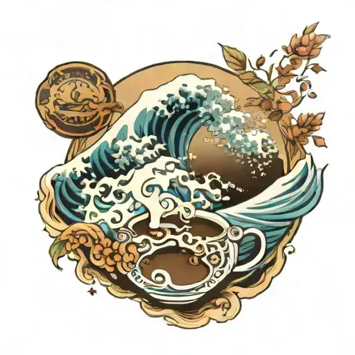 The Great Wave Of Kanagawa With Coffee Theme