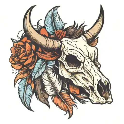 Cow Skull And Feathers