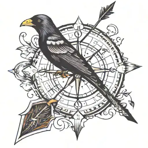 An Arrow With A Compass In The Middle Of The Arrow And A Crow