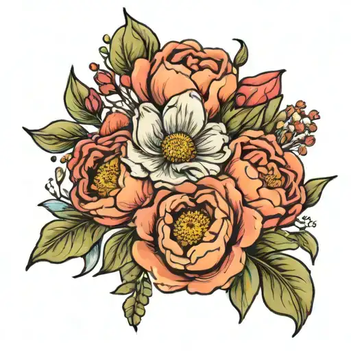 Birth Flower Bouquet Fine Line