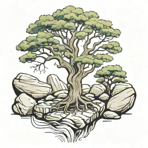 Tree With Parents Finger Print On Rocks