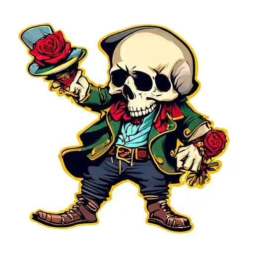 Skull Style Cartoon Character Dressed