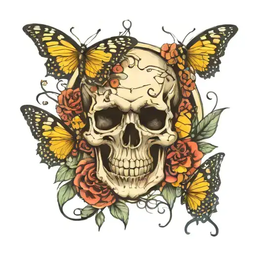 Skull And Butterflies