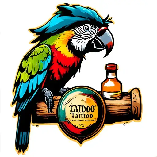 Pirate Parrot With Old Rum Bottle