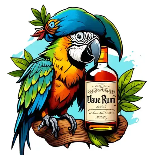 Pirate Parrot With Old Rum Bottle