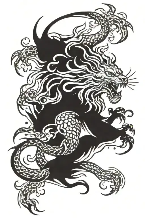 Lion Dragon Breathing Fire