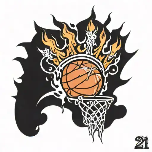 Basketball On Fire With A Crown On It And Number 21