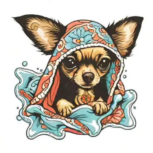 Small Chihuahua With Her Blanket In Water Color Style