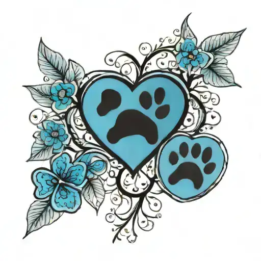 Blue Heart With 2 Dog Paws Infront And Tree Of Life