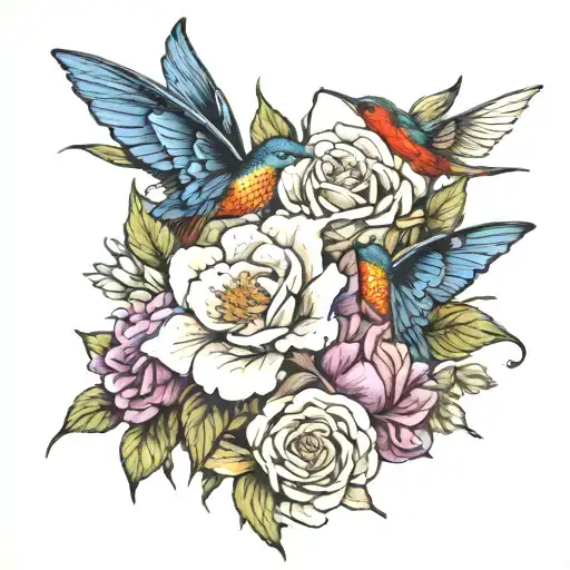 Roses Lilies Bluebonnets Daisies Butterfly Hummingbird