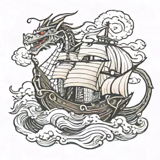 Dragon Caravel Sailing Through Stormy