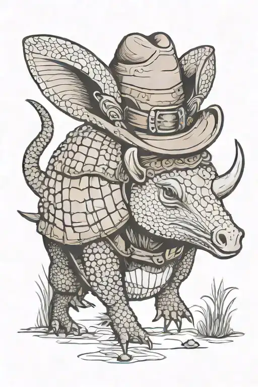 Armadillo Wearing Cowboy Hat With A Desert Landscape