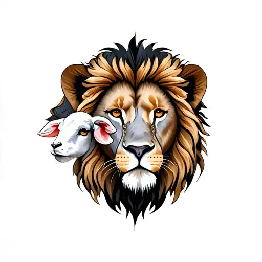 Lion And Lamb Half Face