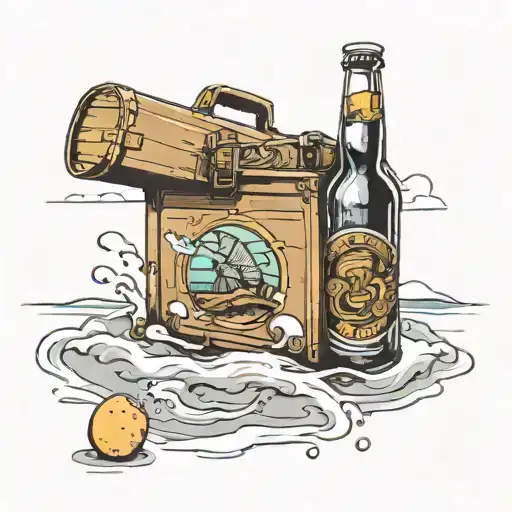 Coolbox On A Beach With A Bottle Of Beer Coming Out