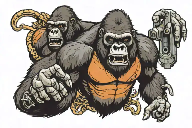 Gorilla With Two Pistols Looking Up And Yelling Looking