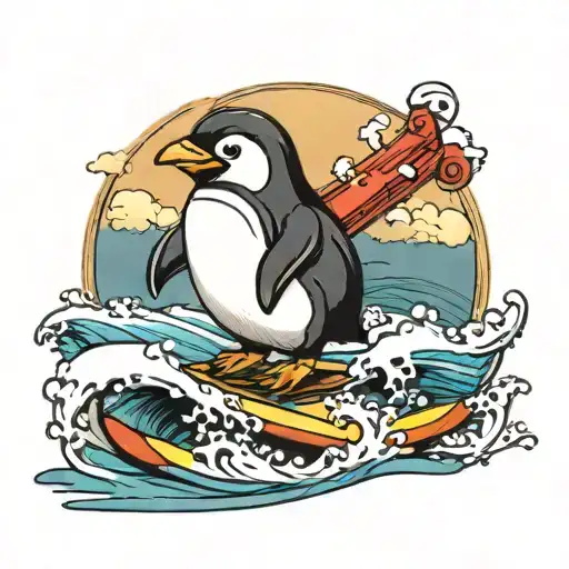 Cute Penguin Surfing