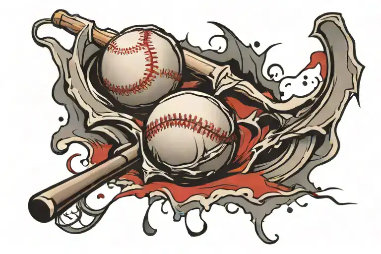 Baseball Ball And Bat Ripping Through Skin