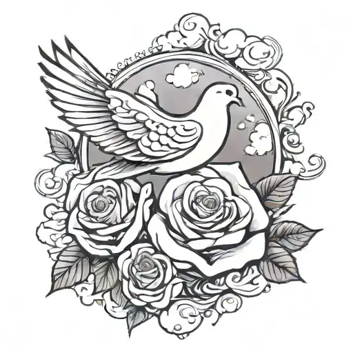 Rose With Clouds And Dove