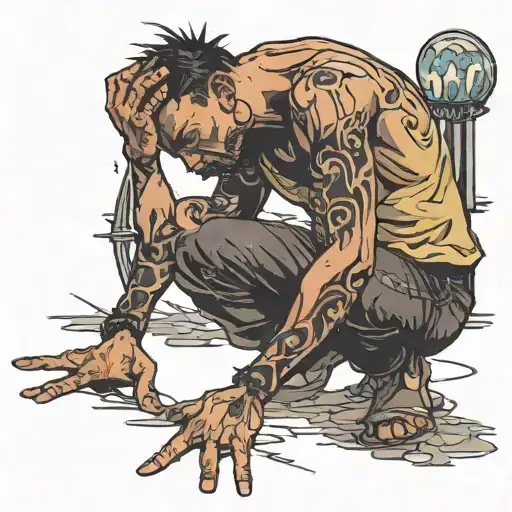 Men In Pain On His Knees Looking To The Sky