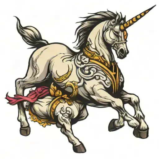 Bull Fighting A Unicorn Full Body