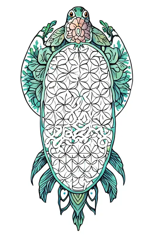 Flower Of Life Sea Turtle Surrounded