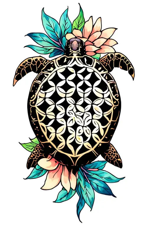 Flower Of Life With Sea Turtle