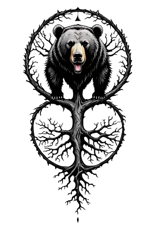 Tree Of Life Bear Emerging Representing Wisdom Surrounded