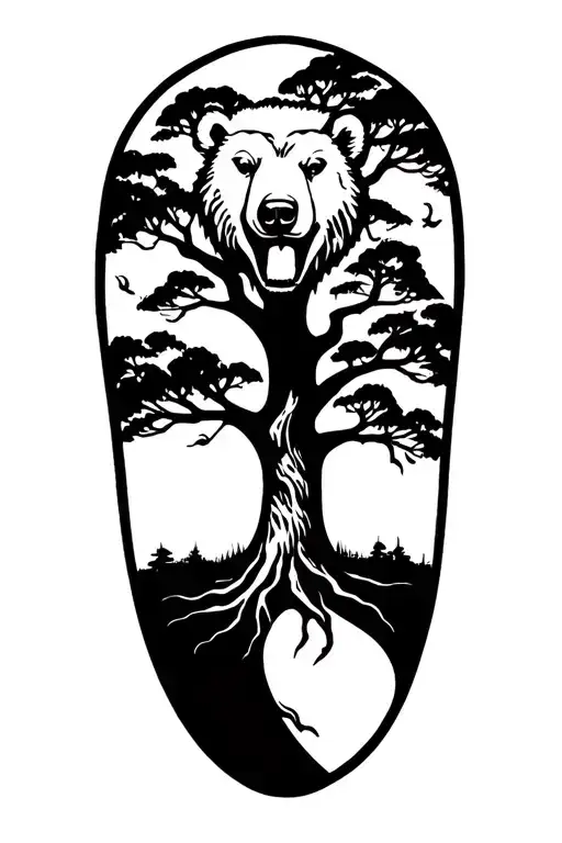 Tree Of Life Bear Emerging Representing Courage