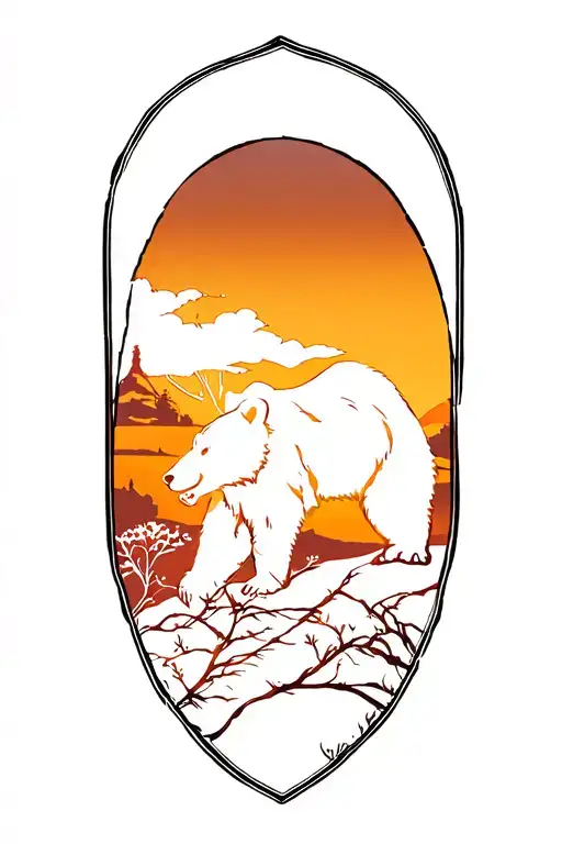 Men Half Sleeve Tree Bear Sunset