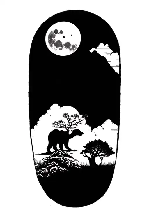 Men Half Sleeve Tree Bear Moon