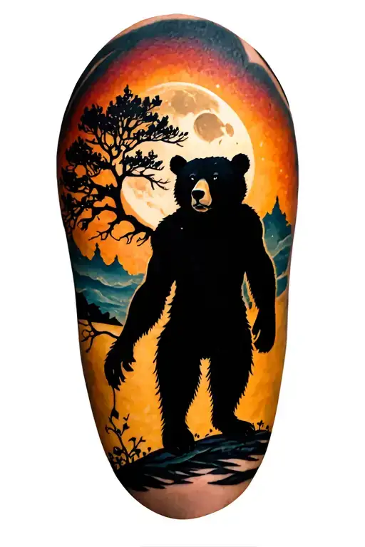 Men Half Sleeve Tree Bear Moon