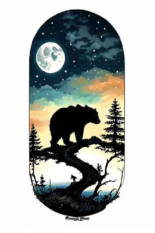 Men Half Sleeve Tree Bear Moon