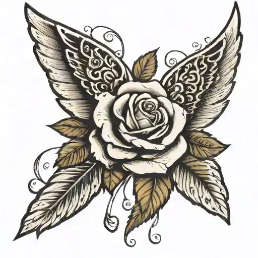 Wing On Forearm Connected To A Rose On Top Of The Hand With Vines Going Down Knuckles