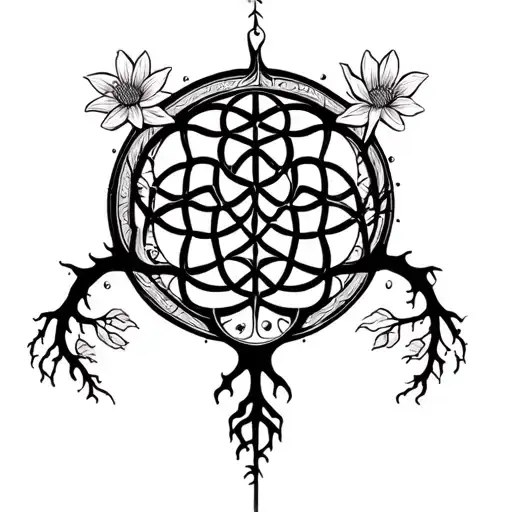 Tree Of Life Intertwined With Flower Of Life
