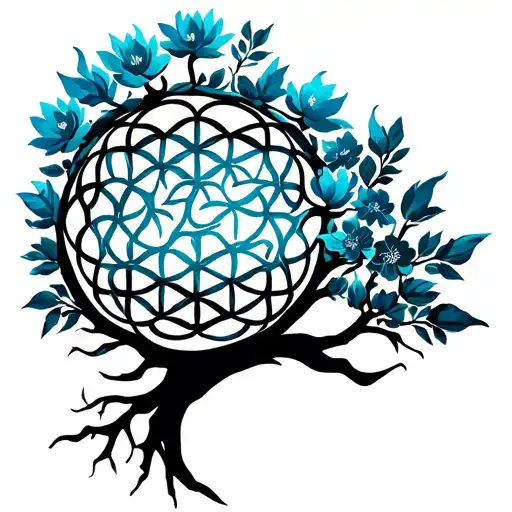 Tree Of Life Intertwined With Flower Of Life