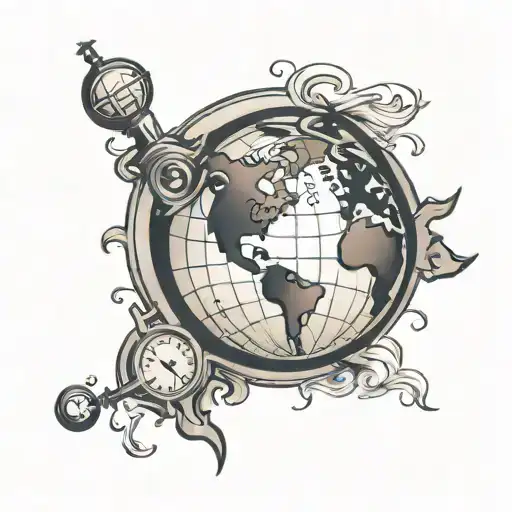 Globe Puzzle Tattoo With Compass Around It