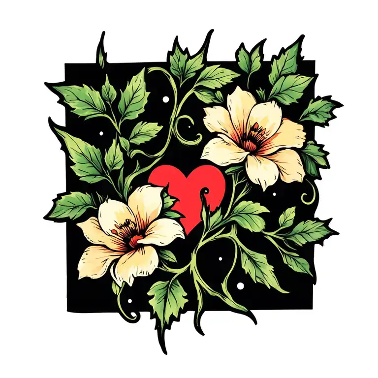 Flower With Vine With Heart Beat
