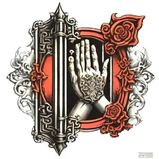 Stairway To Heaven Gates With Praying Hands Under