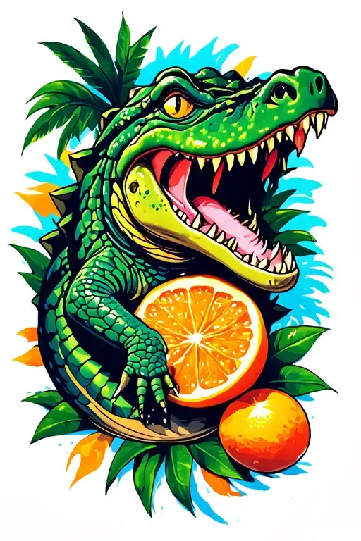 Florida Beach With Oranges And Gator