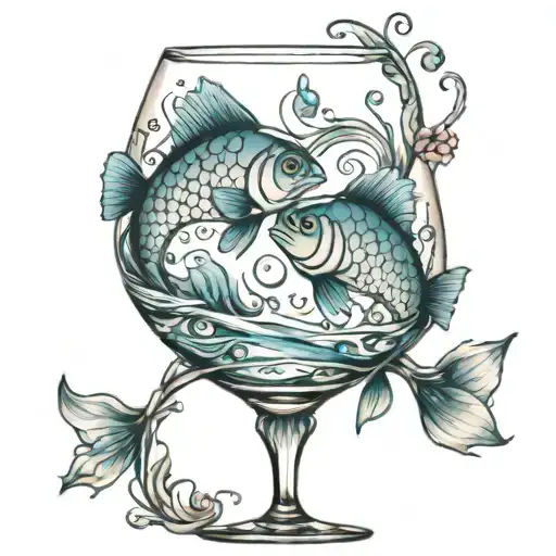 Two Pisces Fish Swimming In A Wine Glass