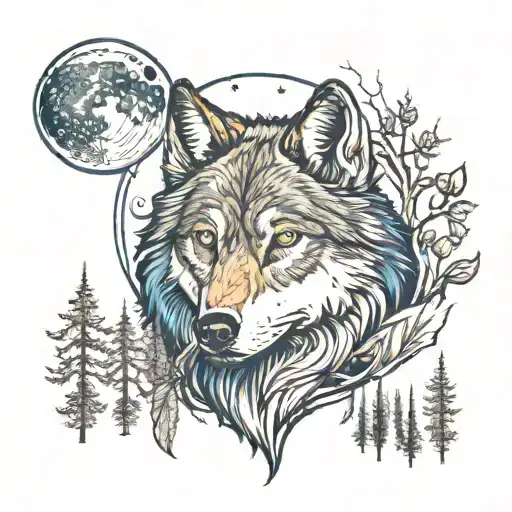 A Wolf Blue Eyes Seeing Moon On The Forest