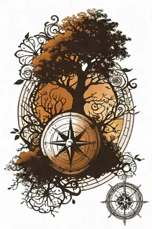 Compass Rose With Tree Of Life Overlaid Symbols For Family