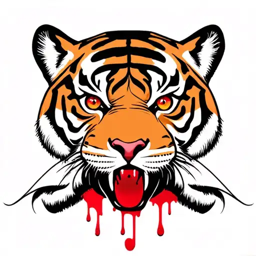 Tiger Face With 9 Stripes And Two Red Tears Dripping