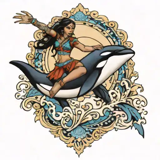 Indian Woman And Orca Leaping