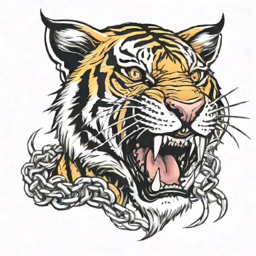 Chained Tiger Roaring