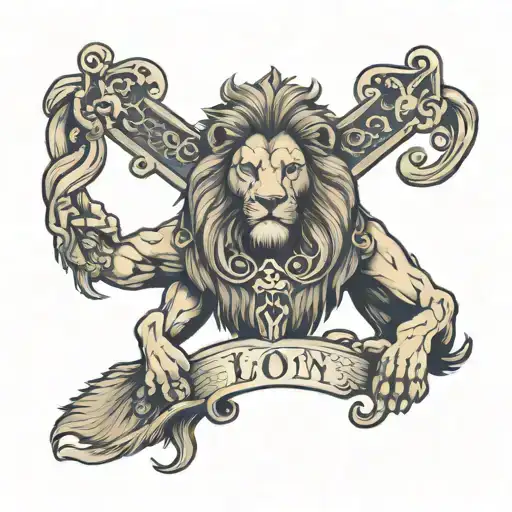 Lion With Cross And Bible Scripture